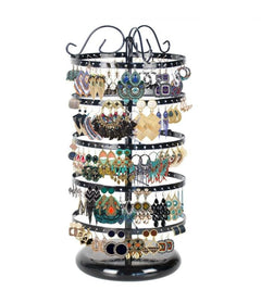 Elegant black metal jewellery holder with accessories