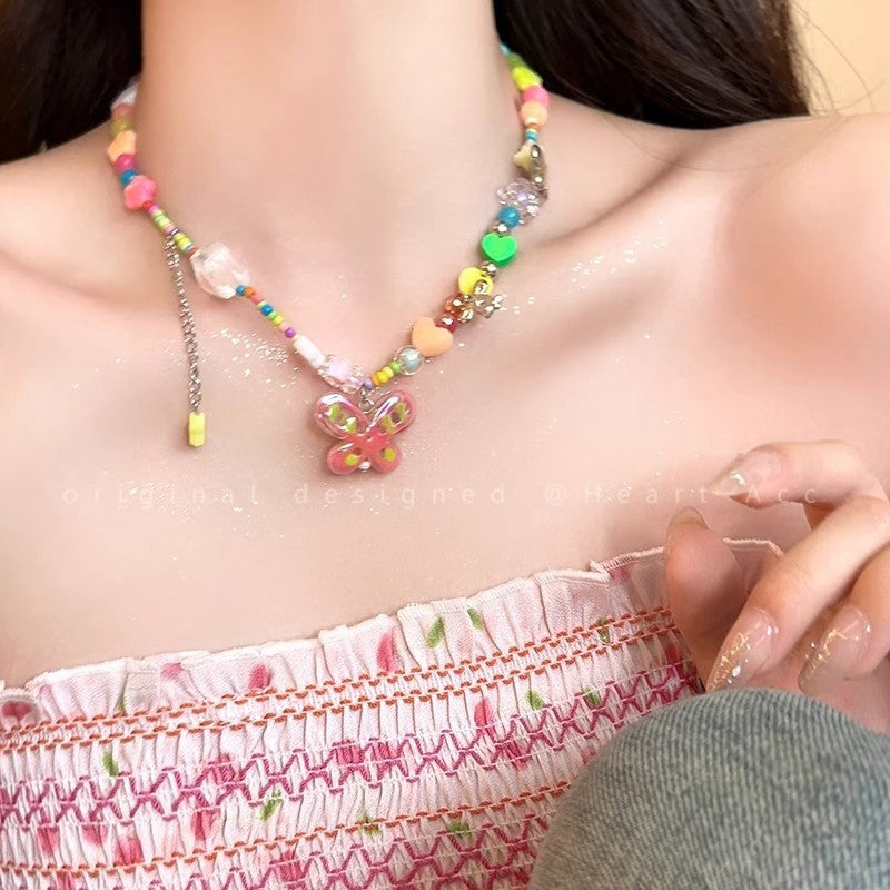 Vibrant Colour Pearl Necklace on display