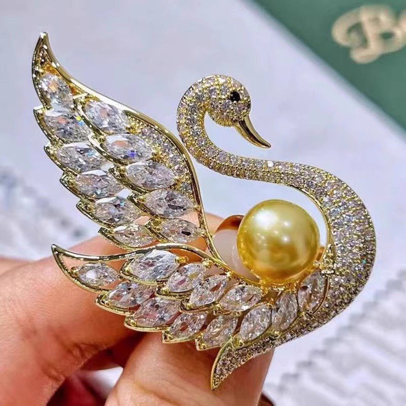 Elegant swan motif brooch display image 6