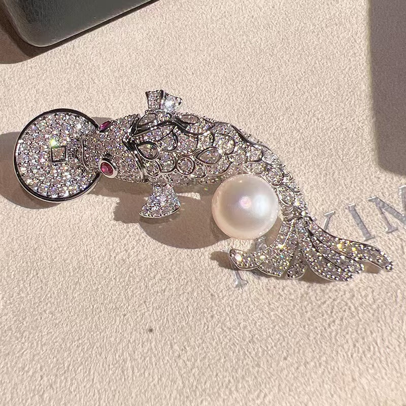Close-up of Koi Fish Brooch detail showing craftsmanship