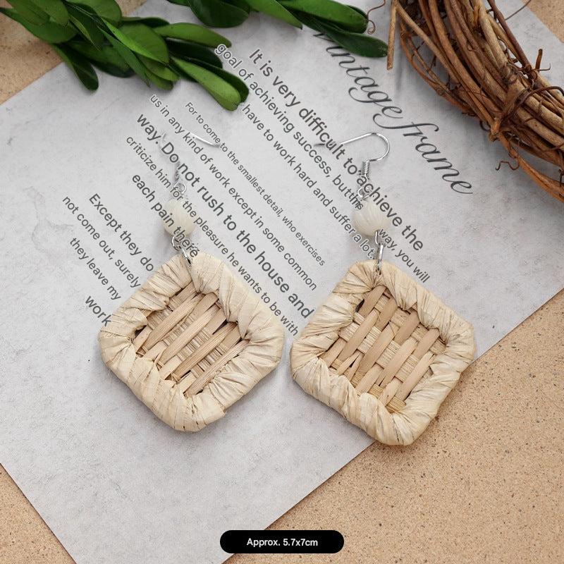 Close-up of Rattan Earrings on display