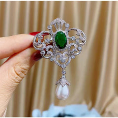 Stylish Floral Green Zircon Pin for jackets