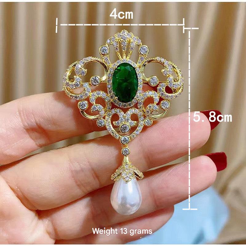 Close-up of Green Zircon Floral Brooch