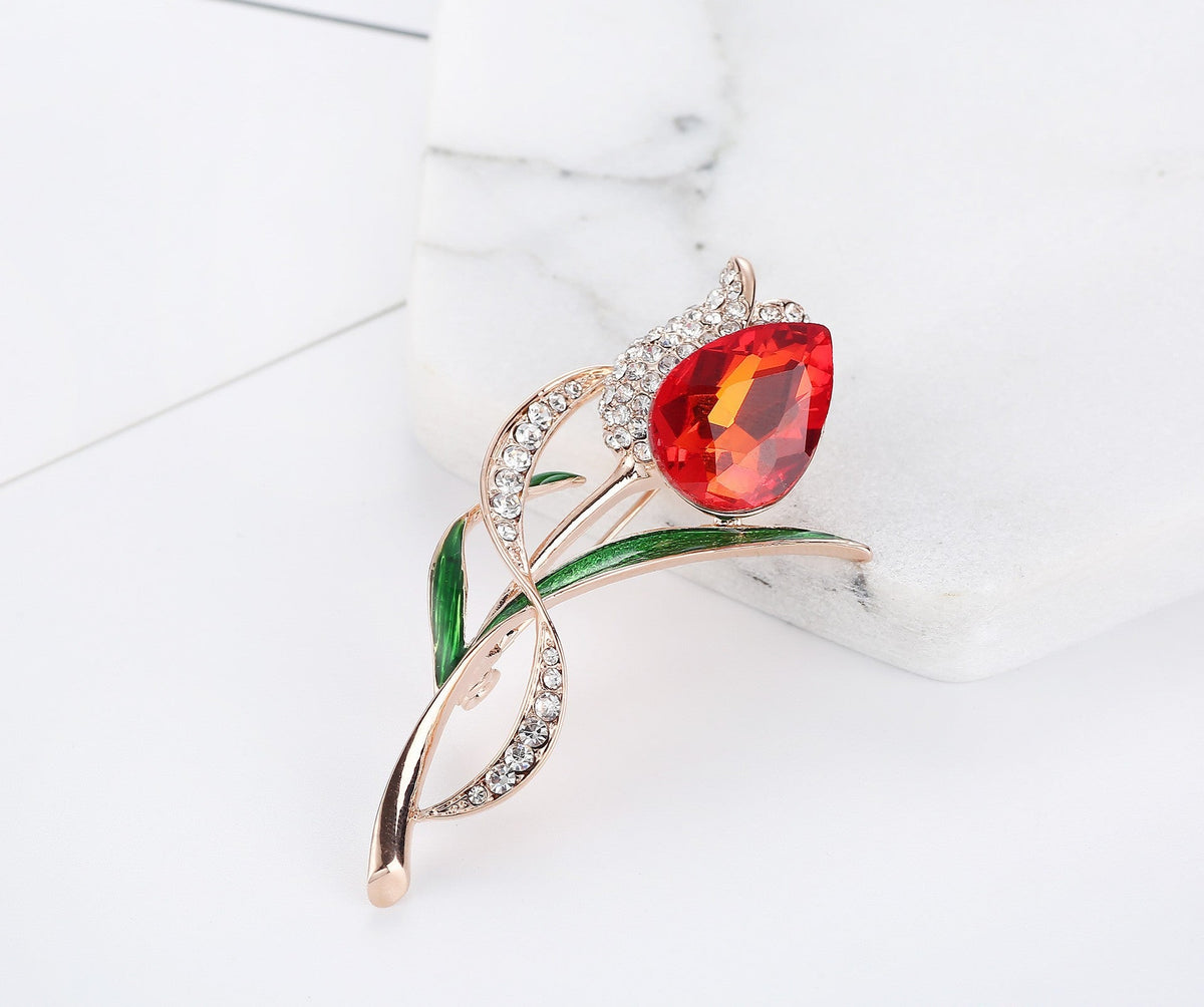 Elegant Rose Crystal Brooch in gray