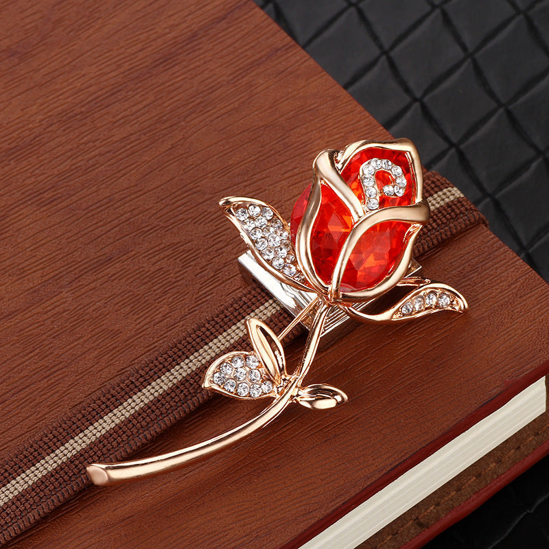 Close-up of rose brooch design