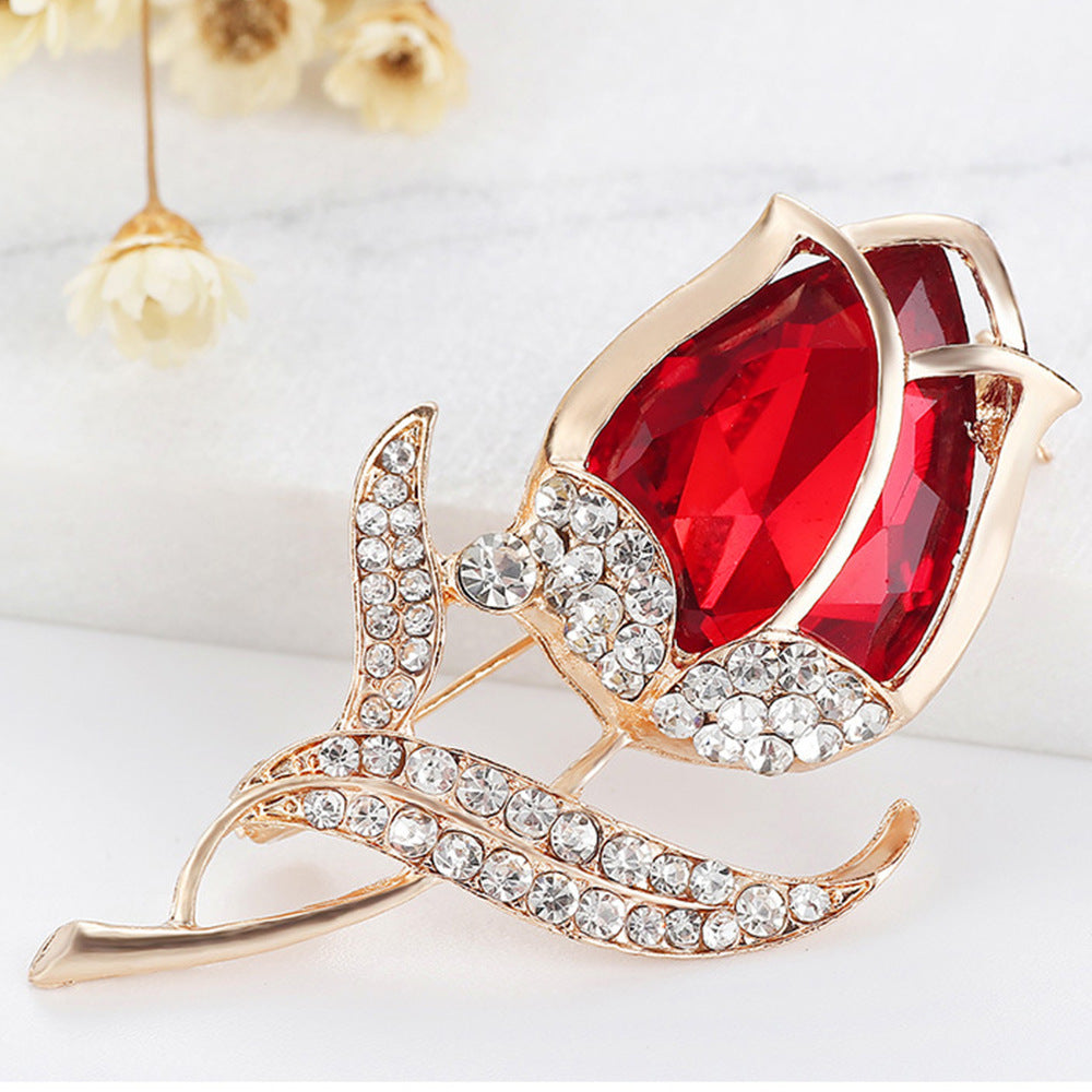 Fashionable brooch on casual clothing