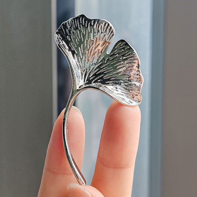 Close-up Ginkgo Leaf Brooch showing sparkling crystals image 2