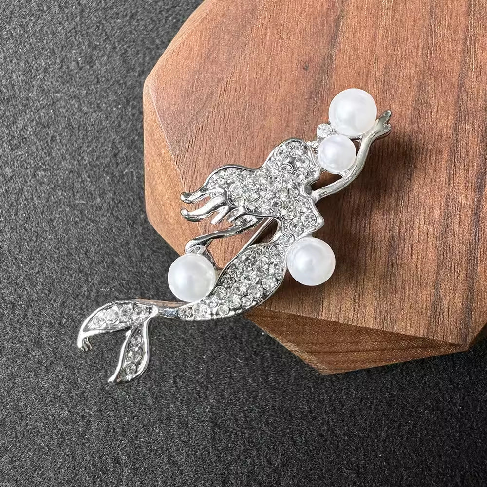 silver alloy mermaid brooch with crystals