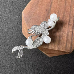 silver alloy mermaid brooch with crystals