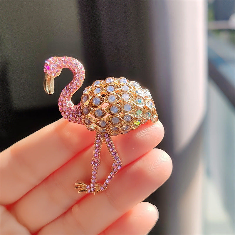 flamingo animal pin displayed on a model