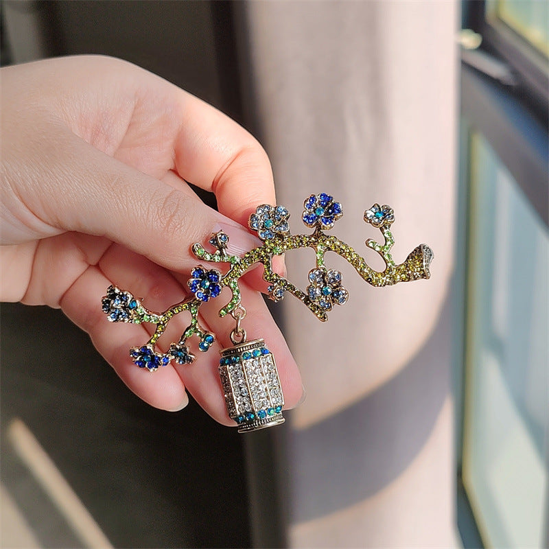 Display of rhinestone floral brooch