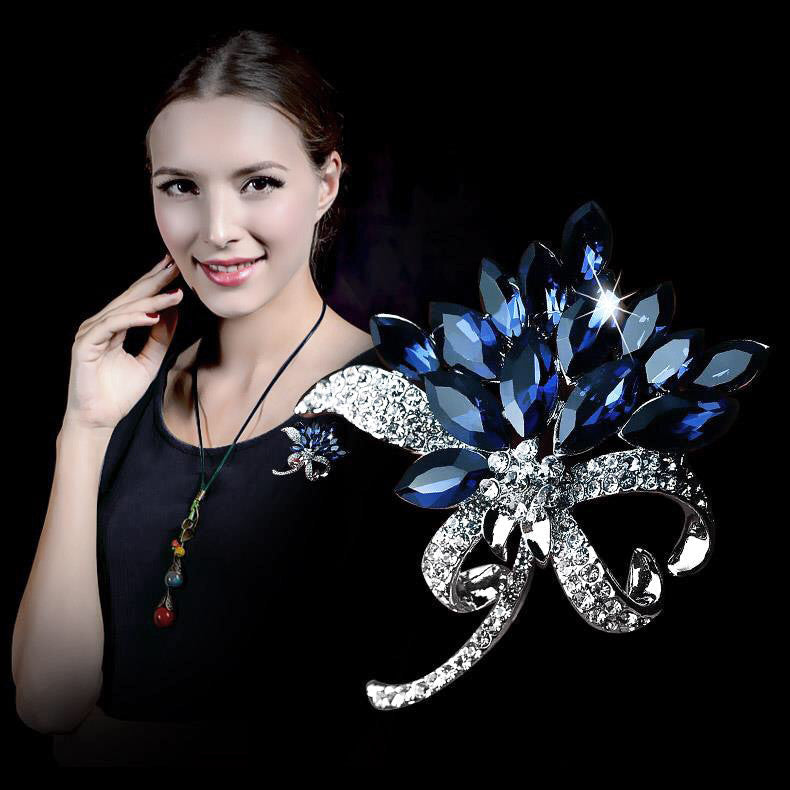 Elegant flower bouquet brooch on blazer