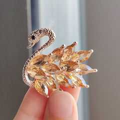 Champagne Swan Brooch with Crystals