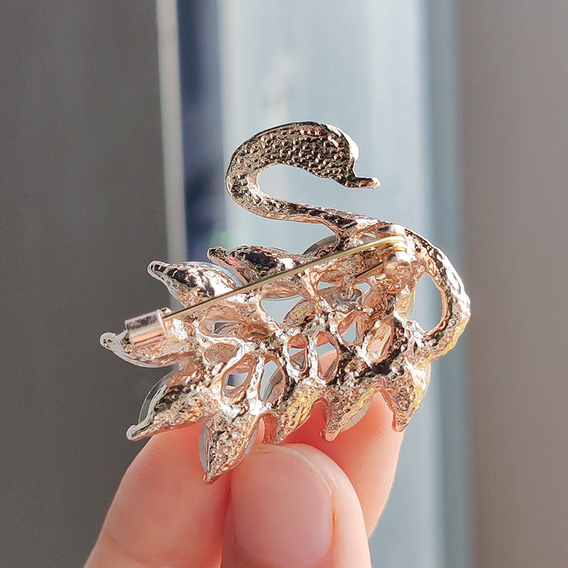 White AB Swan Brooch - Elegant Design