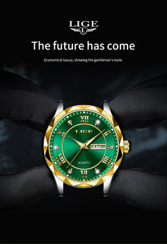 Close-up of the stylish waterproof quartz watch face
