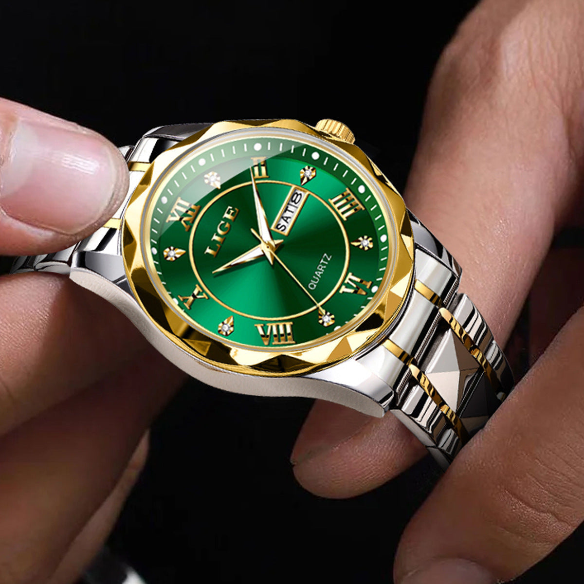 Stylish mens business watch with luminous hands