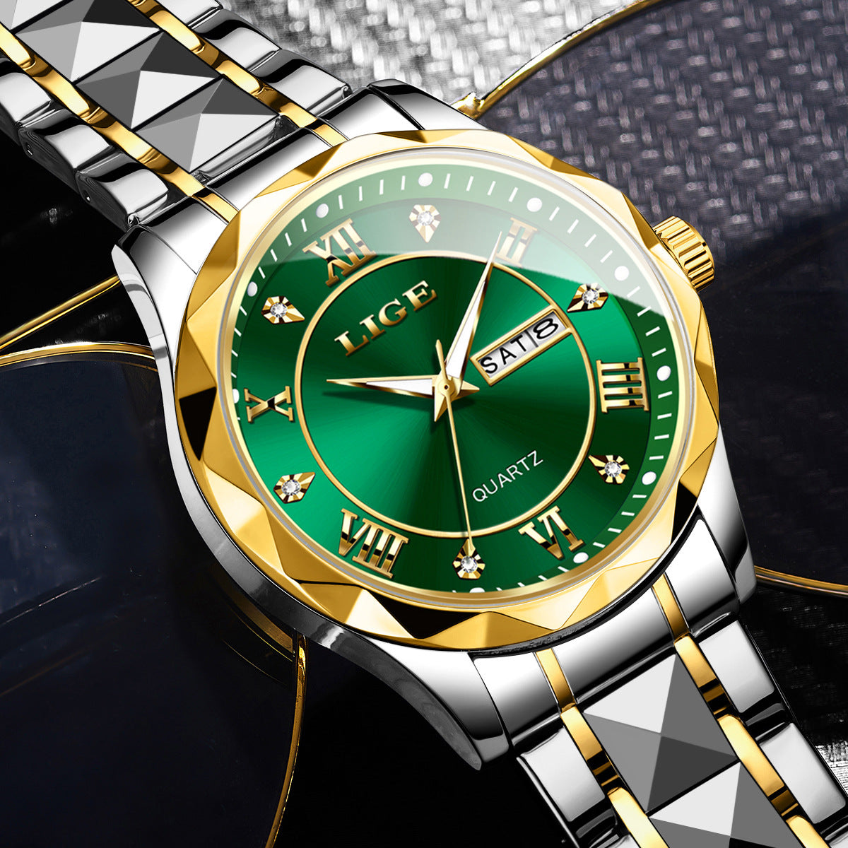 Men's multi-functional watch on white background