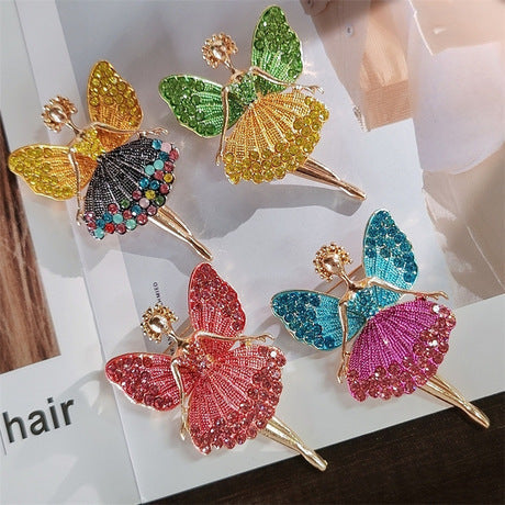 Charming ballet girl brooch with rhinestones in close up