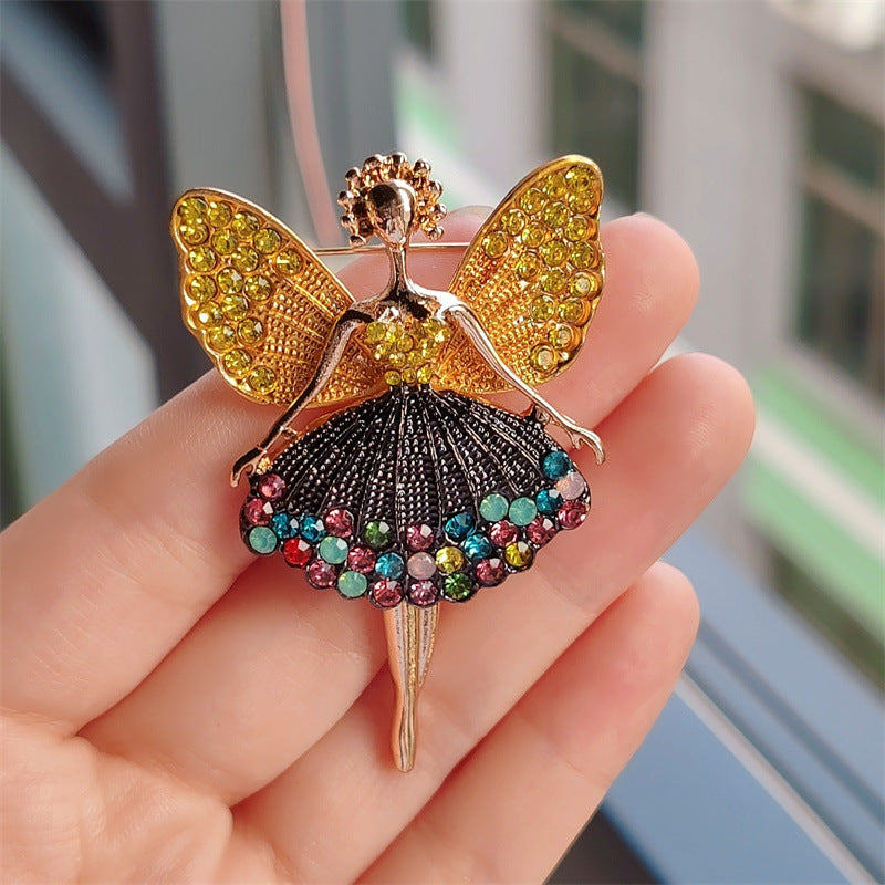 Side view of alloy ballet girl brooch shining