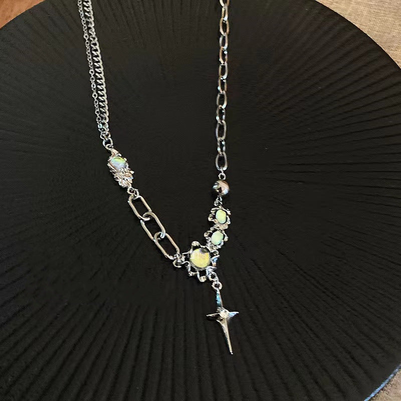 Wearing moonstone cross necklace in summer