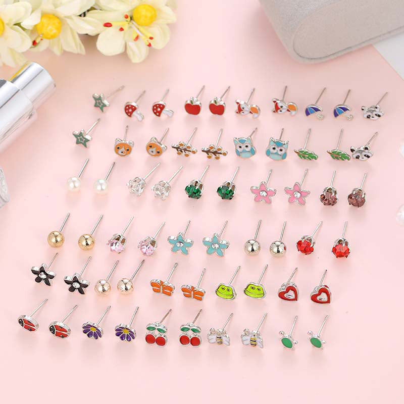 Various angles of colourful animal earrings