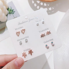Stylish Korean Autumn Winter Pearl Bow Earrings Set - Image 1