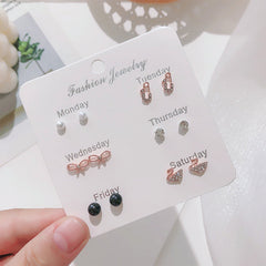 Stylish Korean Autumn Winter Pearl Bow Earrings Set - Image 3