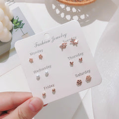 Stylish Korean Autumn Winter Pearl Bow Earrings Set - Image 4