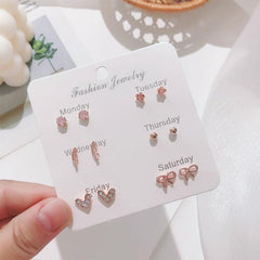 Stylish Korean Autumn Winter Pearl Bow Earrings Set - Image 5