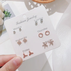 Stylish Korean Autumn Winter Pearl Bow Earrings Set - Image 3