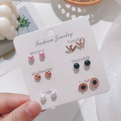 Stylish Korean Autumn Winter Pearl Bow Earrings Set - Image 2