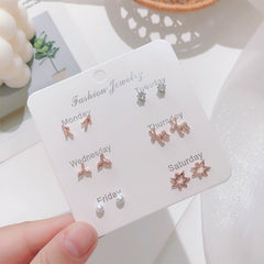 Stylish Korean Autumn Winter Pearl Bow Earrings Set - Image 8