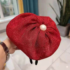 Elegant Retro Pearl Bow Beret Hat Image 8