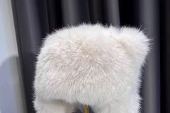 Cute plush winter hat with bear ears on model