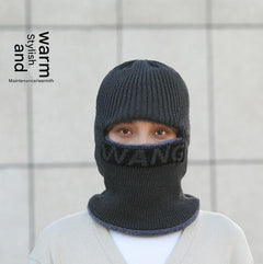 Close-up of warm men's beanie with insulation