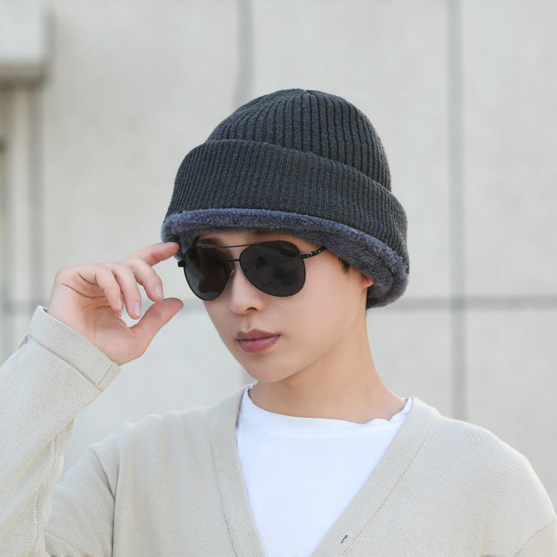 Close-up of warm men's beanie with insulation