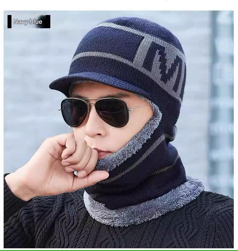 Men wearing winter fleece knit cap outdoors