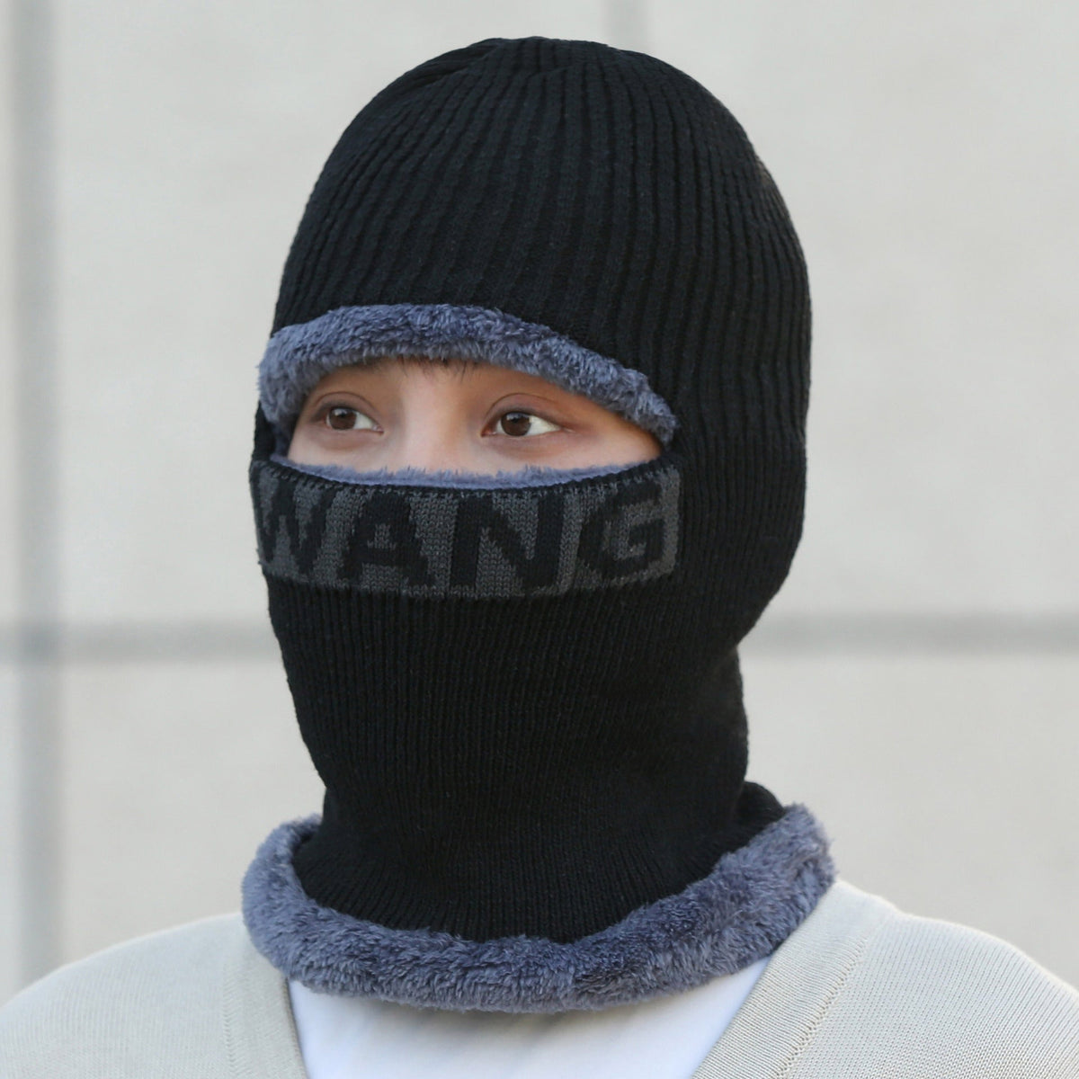 Men wearing winter fleece knit cap outdoors