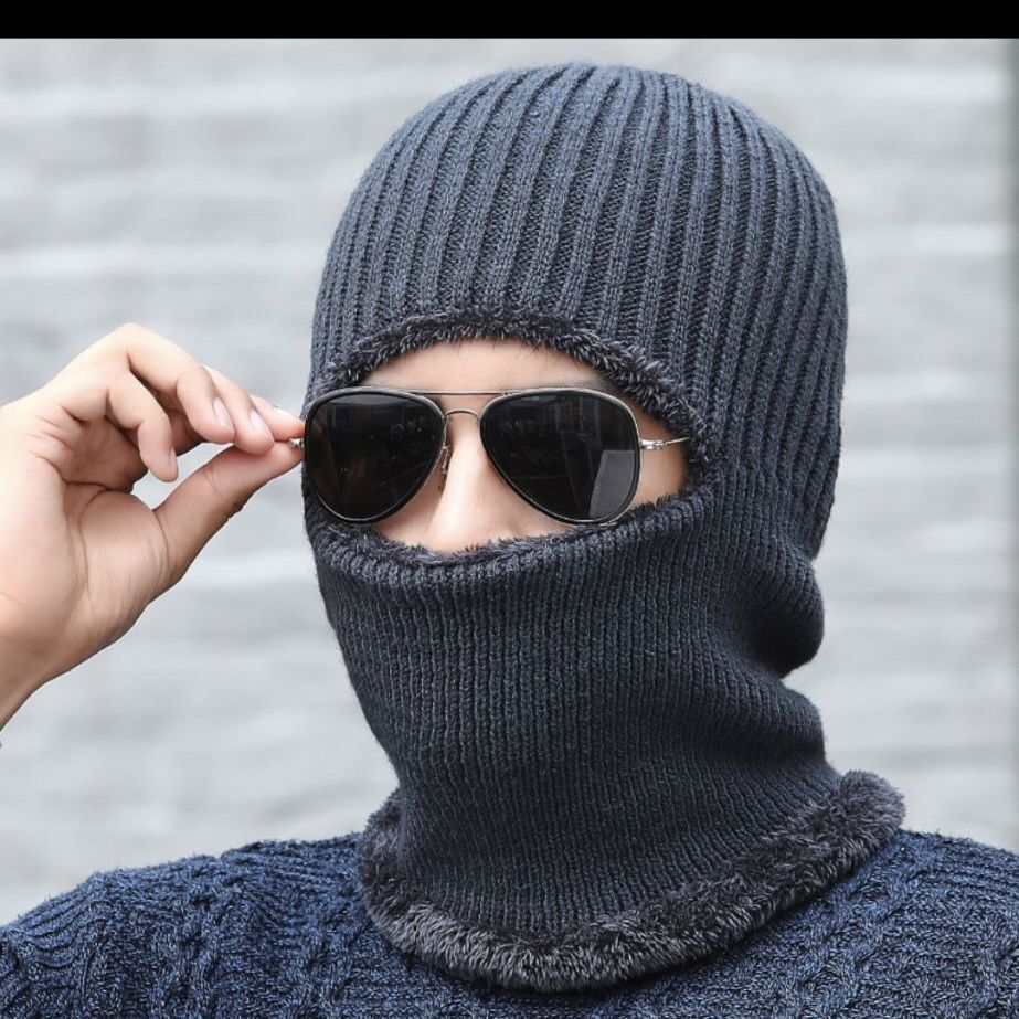 Fleece knit cap displayed on a table