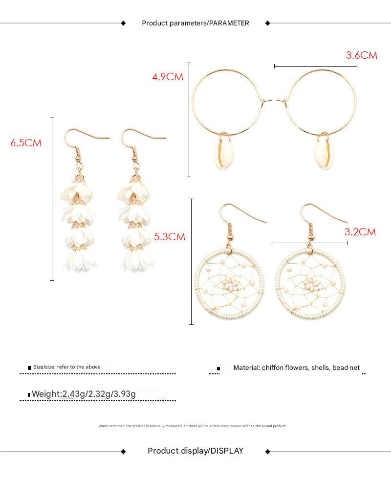 3件套耳环套装韩版创意个性金色贝壳捕梦网花朵耳坠配饰跨境热卖