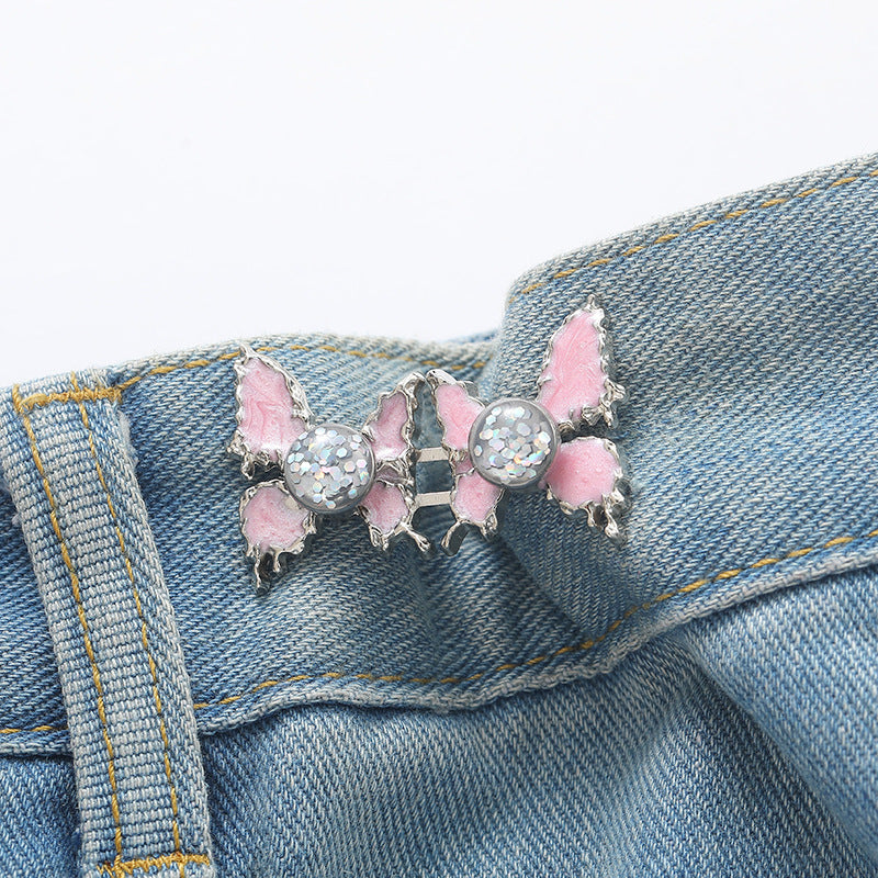 Adjustable Waist Butterfly Buckle with Rhinestones - On Clothing
