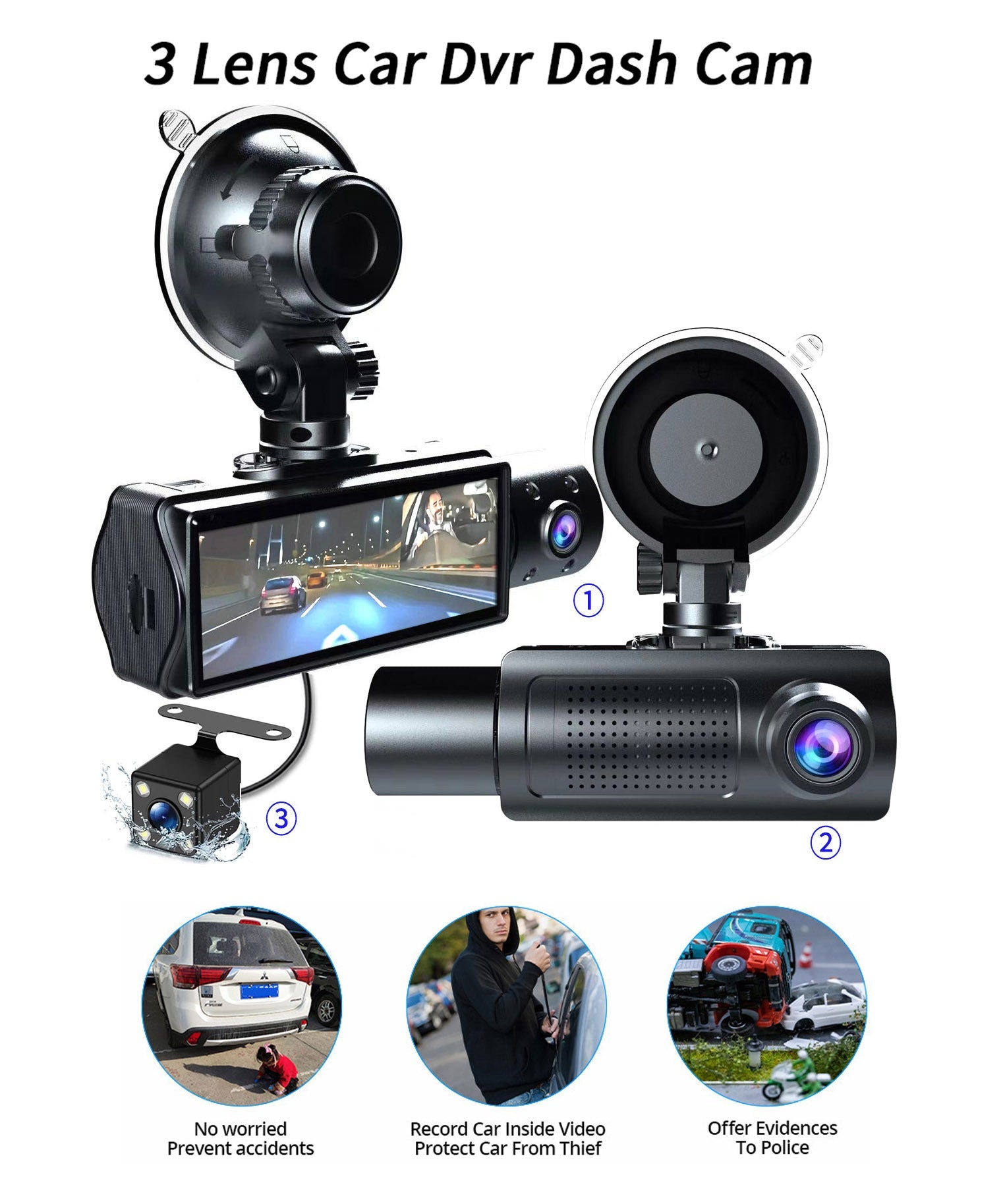 Third image displaying rear view of the car dash cam