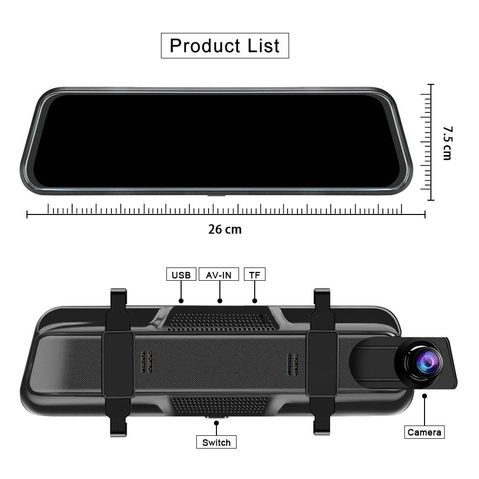 10 inch dual lens dash cam touchscreen