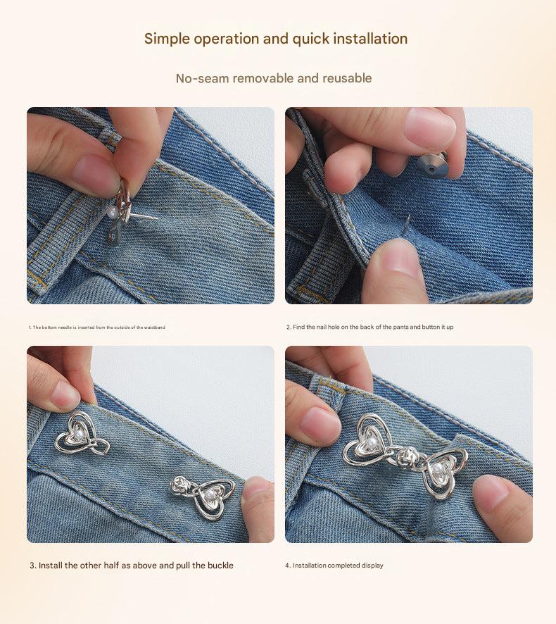 Adjustable no-sew metal waist button