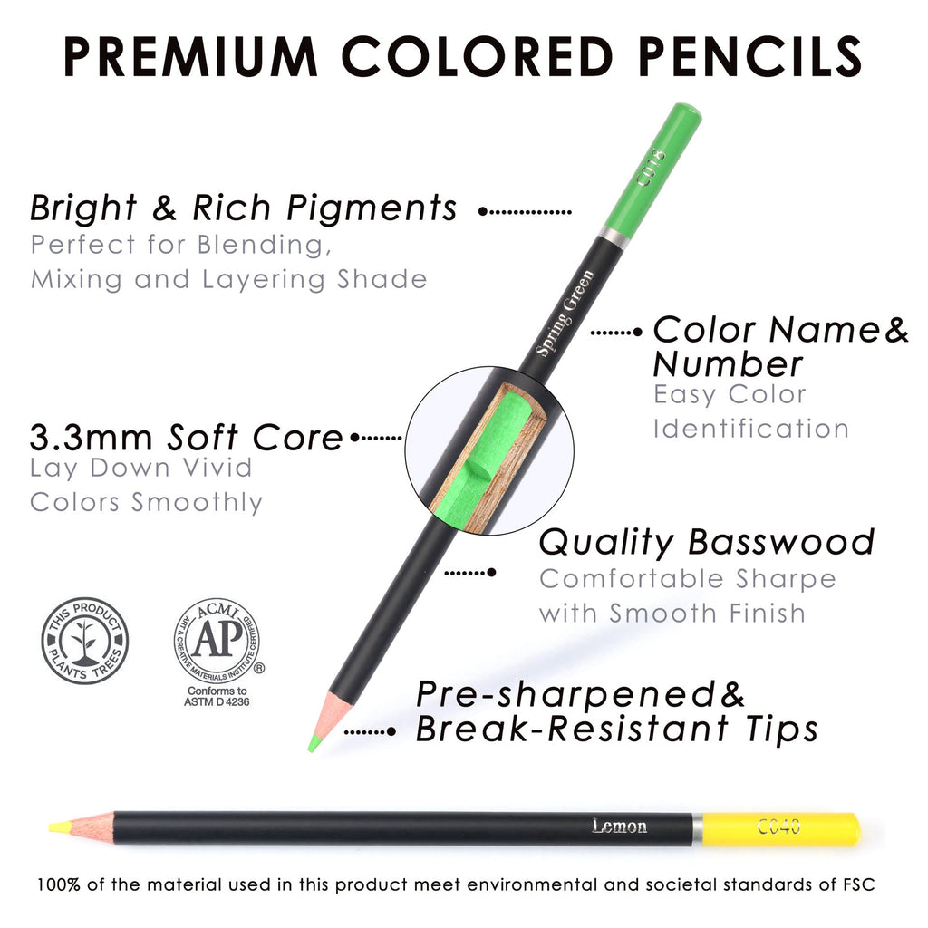 72-Color Professional Art Colored Pencils Set - Premium Oil-Based Drawing Pencils in Convenient Tub
