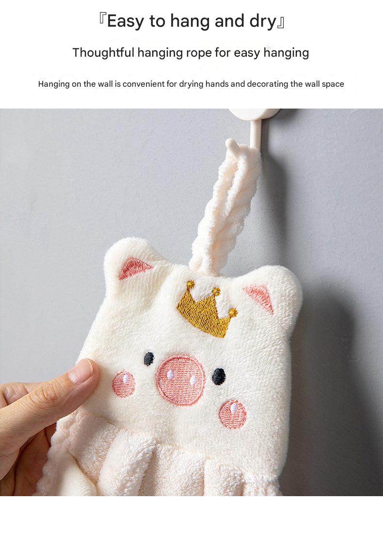 Coral velvet hand towel in use