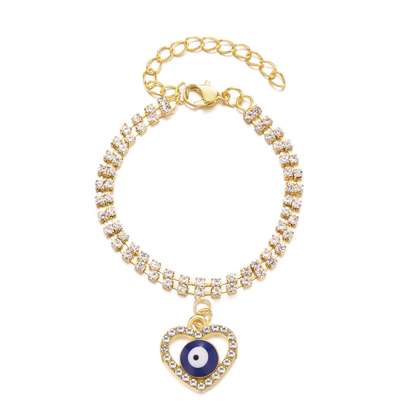 Elegant adjustable crystal bracelet with blue eye and starfish