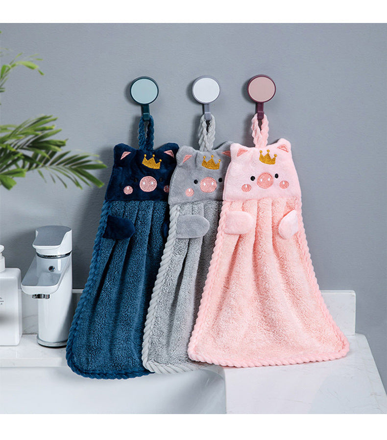 Colorful hand towel hanging in kitchen