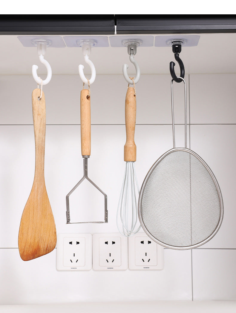 Rotating adhesive hooks in black and gray