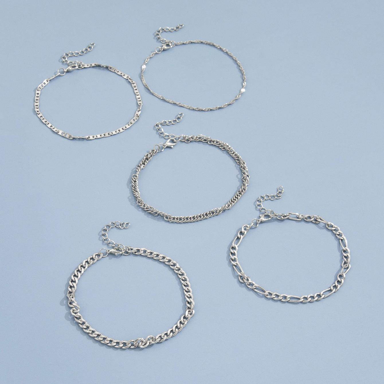 5-piece snake chain anklet set for women